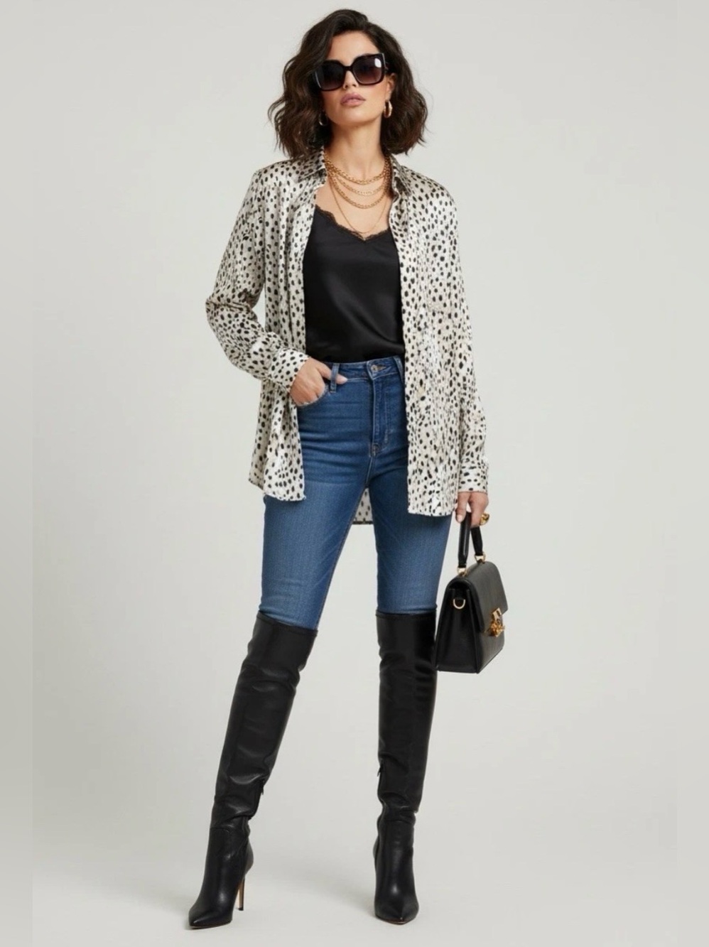 Haver London Women's Size 1X Satin Leopard Blouse Button Mob Wife